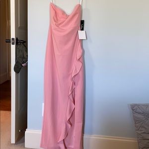 Strapless baby pink prom dress